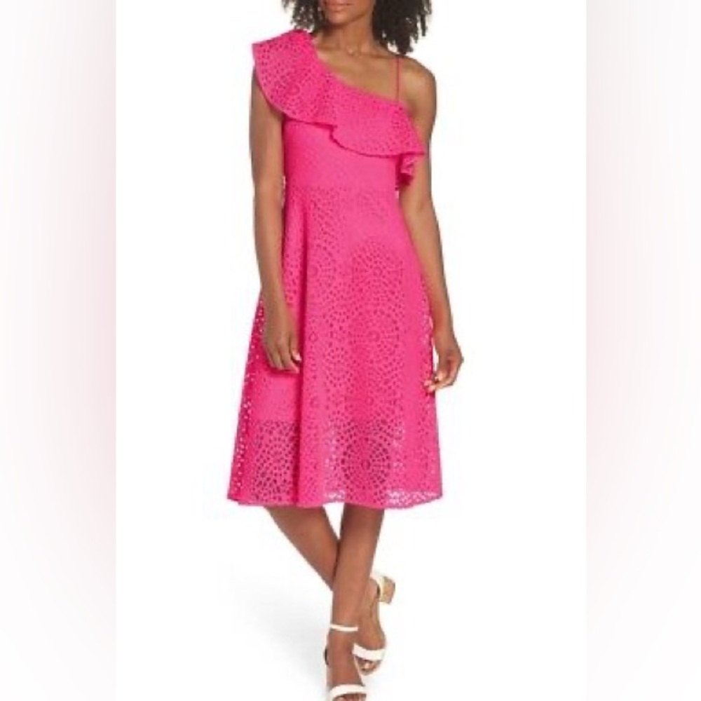 LILLY PULITZER CALLISTO ONE SHOULDER DRESS PINK 12 EUC